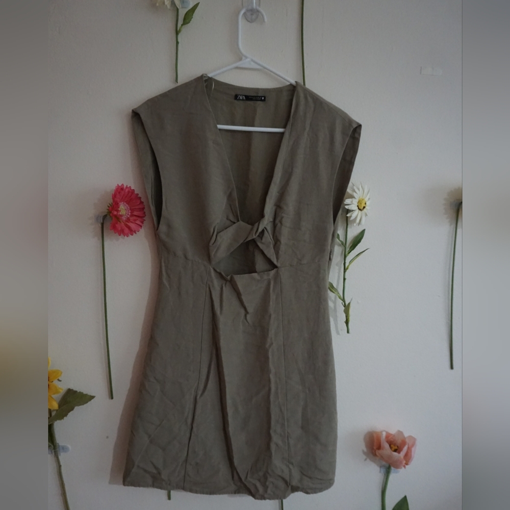 Olive Green Sleeveless Dress - Zara